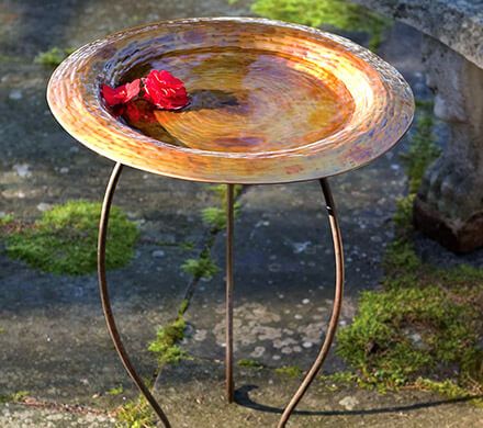 Copper-Finished Birdbath