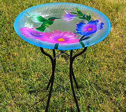 Glass Hummingbird Birdbath with Stand