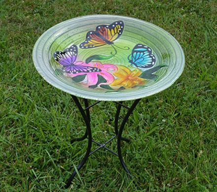 Glass Butterfly Birdbath with Stand