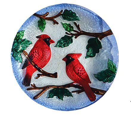 Glass Cardinal Birdbath with Stand